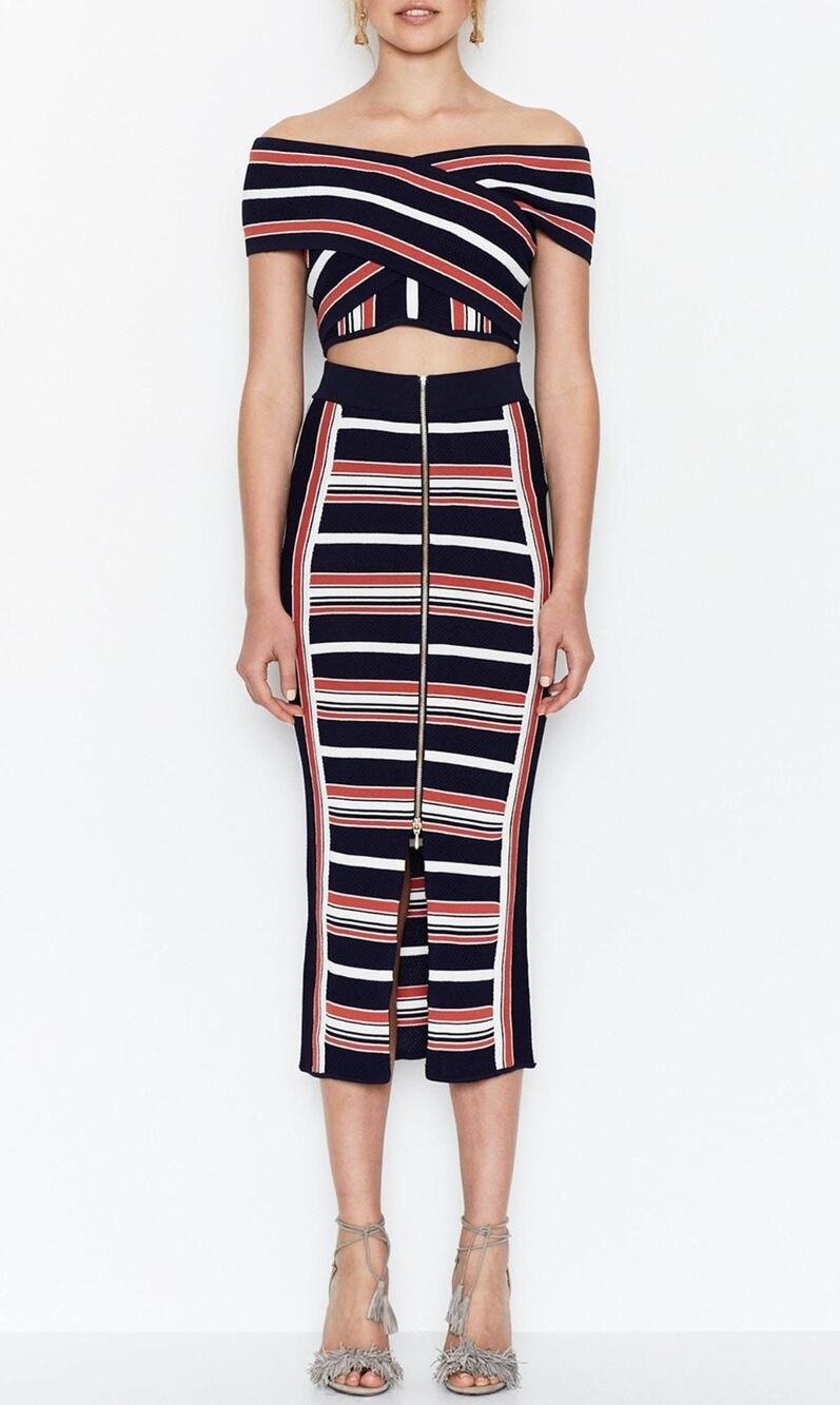 Alice McCall 'Got You Babe' Striped Zipper Midi Mesh Skirt - Size 6US